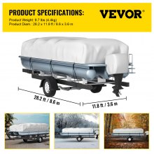 VEVOR Pontoon Boat Cover, Fit for 25\'-28\' Boat, Heavy Duty 600D Marine Grade Oxford Fabric, UV Resistant Waterproof Trailerable Boat Cover with 2 Support Poles and 7 Wind-Proof Straps, Gray