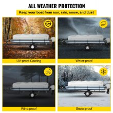 VEVOR Pontoon Boat Cover, Fit for 25\'-28\' Boat, Heavy Duty 600D Marine Grade Oxford Fabric, UV Resistant Waterproof Trailerable Boat Cover with 2 Support Poles and 7 Wind-Proof Straps, Gray