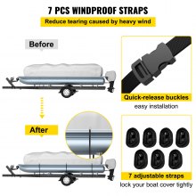 VEVOR Pontoon Boat Cover, Fit for 25\'-28\' Boat, Heavy Duty 600D Marine Grade Oxford Fabric, UV Resistant Waterproof Trailerable Boat Cover with 2 Support Poles and 7 Wind-Proof Straps, Gray