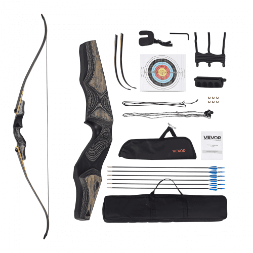 VEVOR Recurve Bow and Arrows Kit, 60 inch Wooden Takedown Bows, Right Handed Ergonomic Archery Recurve Bow Package, Longbow for Outdoor Target Training Practice Hunting, Beginners to Advanced, 30 lbs