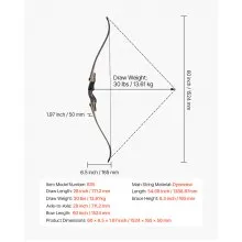 60in Takedown Recurve Bow Wooden Bow Arrow Kit Right Hand Hunting Practice 30lbs