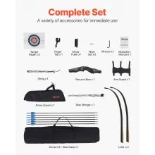 VEVOR 60in Takedown Recurve Bow Wooden Bow Arrows Kit Hunting Practice 35 lbs