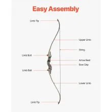 VEVOR 60in Takedown Recurve Bow Wooden Bow Arrows Kit Hunting Practice 45 lbs