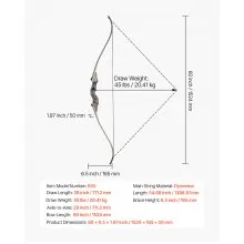 VEVOR 60in Takedown Recurve Bow Wooden Bow Arrows Kit Hunting Practice 45 lbs