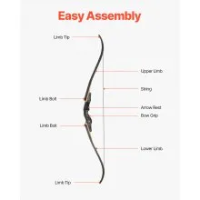 VEVOR 60in Takedown Recurve Bow Wooden Bow Arrows Kit Hunting Practice 50 lbs