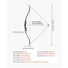 VEVOR 60in Takedown Recurve Bow Wooden Bow Arrows Kit Hunting Practice 50 lbs