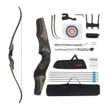 VEVOR 60in Takedown Recurve Bow Wooden Bow Arrows Kit Hunting Practice 50 lbs