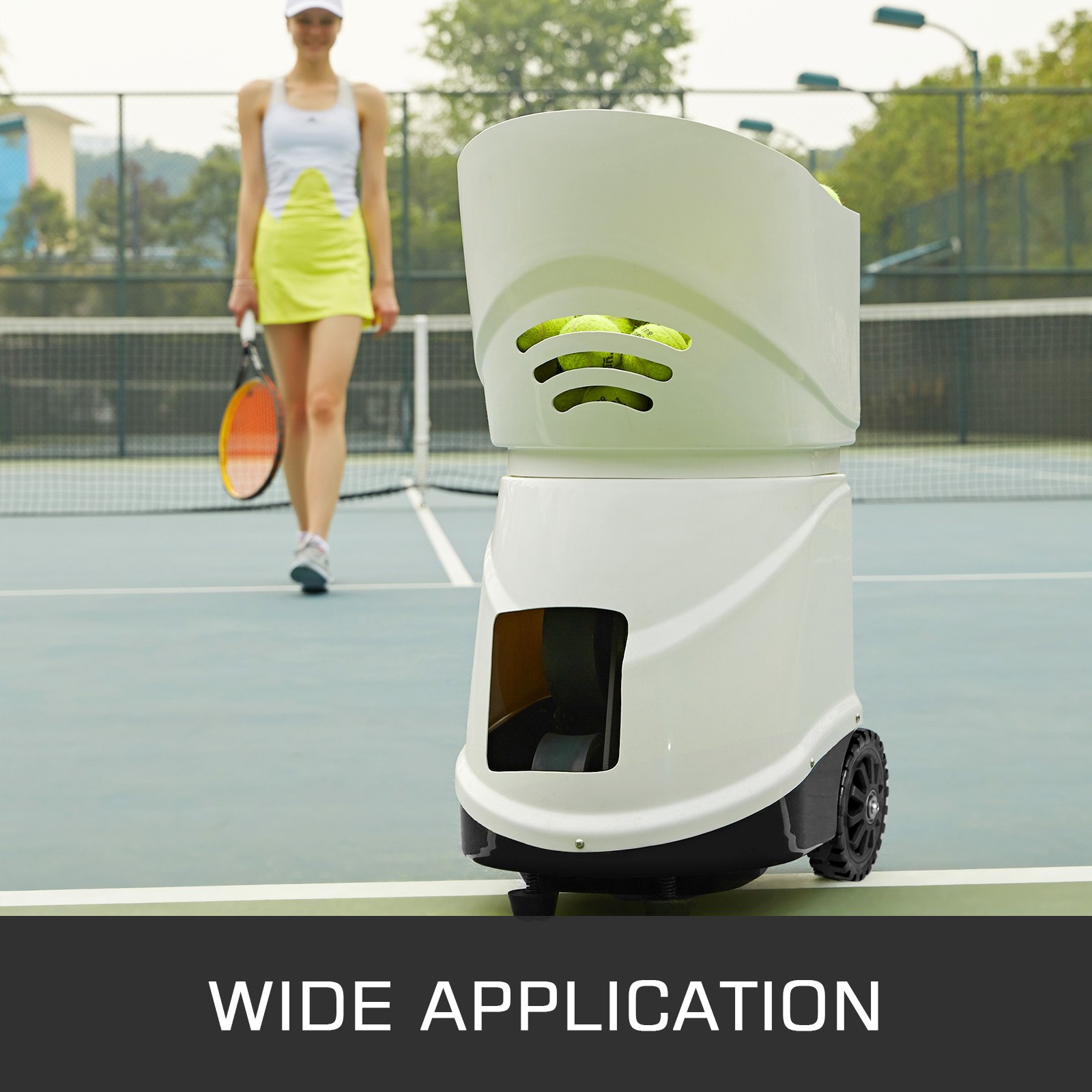 VEVOR Portable Tennis Ball Machine—APP Control Count—Can Set Different Ball Speeds Intervals  Angles Rotations—40 Pounds—Lasting 6-8 Hours—150-Ball Capacity