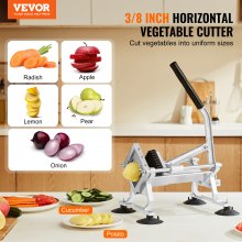 Tăiător comercial de legume VEVOR, feliător de fructe de 3/8 inch, mașină de tăiat legume din oțel inoxidabil și aliaj de aluminiu, feliere manuală cu picioare anti-alunecare, pentru ridichi, ceapă, cartofi, lămâi