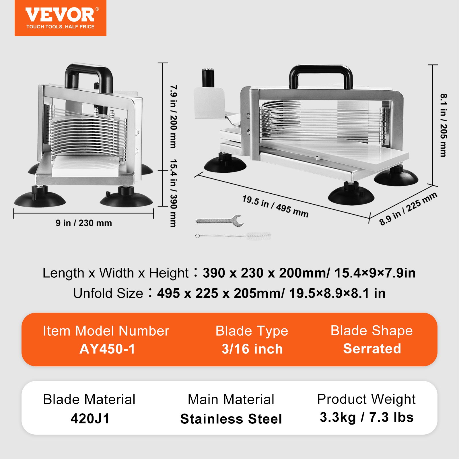 VEVOR Commercial Tomato Slicer, 3/16 inch Tomato Cutter Slicer, Stainless Steel Heavy Duty Tomato Slicer Machine, Manual Tomato Slicer with Non-slip Feet, for Cutting Tomatoes, Cucumbers, Bananas