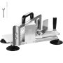 VEVOR tomato slicer with ergonomic handle, stainless steel blades, and accessories for easy cleaning.