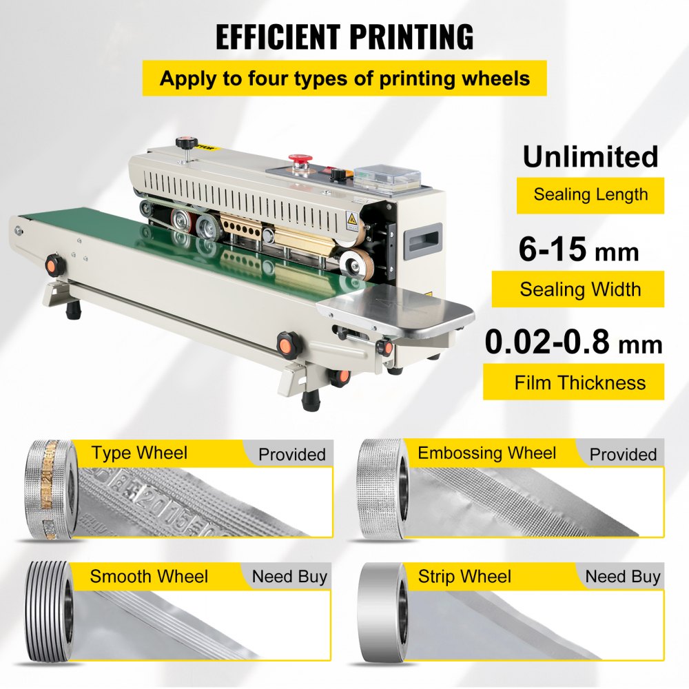 VEVOR FR-770 Continuous Band Sealer, Automatic Band Sealer with Digital Temperature Control, (Horizontal)