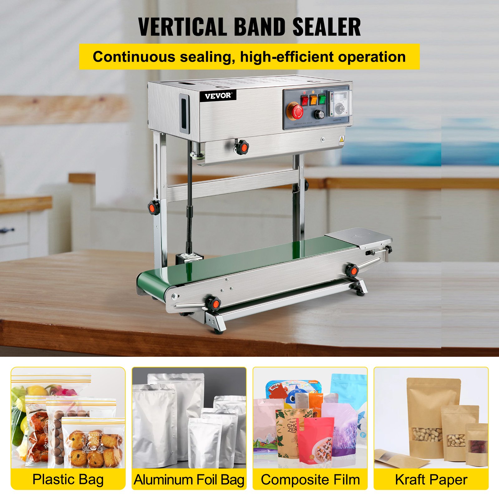 VEVOR FR-770 Continuous Band Sealer, Automatic Band Sealer with Digital Temperature Control, (Vertical)