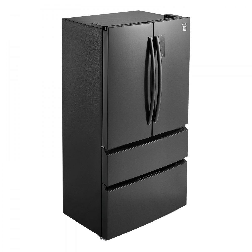 VEVOR French Door Refrigerator, 18.9 Cu. Ft. Kitchen Fridge, Counter Depth French Refrigerator with LED Display and 4 Casters, Frost-Free Bottom Freezer Refrigerators for Home & Commercial Use, Black
