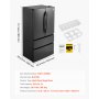 VEVOR French Door Refrigerator, 18.9 Cu. Ft. Kitchen Fridge, Counter Depth French Refrigerator with LED Display and 4 Casters, Frost-Free Bottom Freezer Refrigerators for Home & Commercial Use, Black