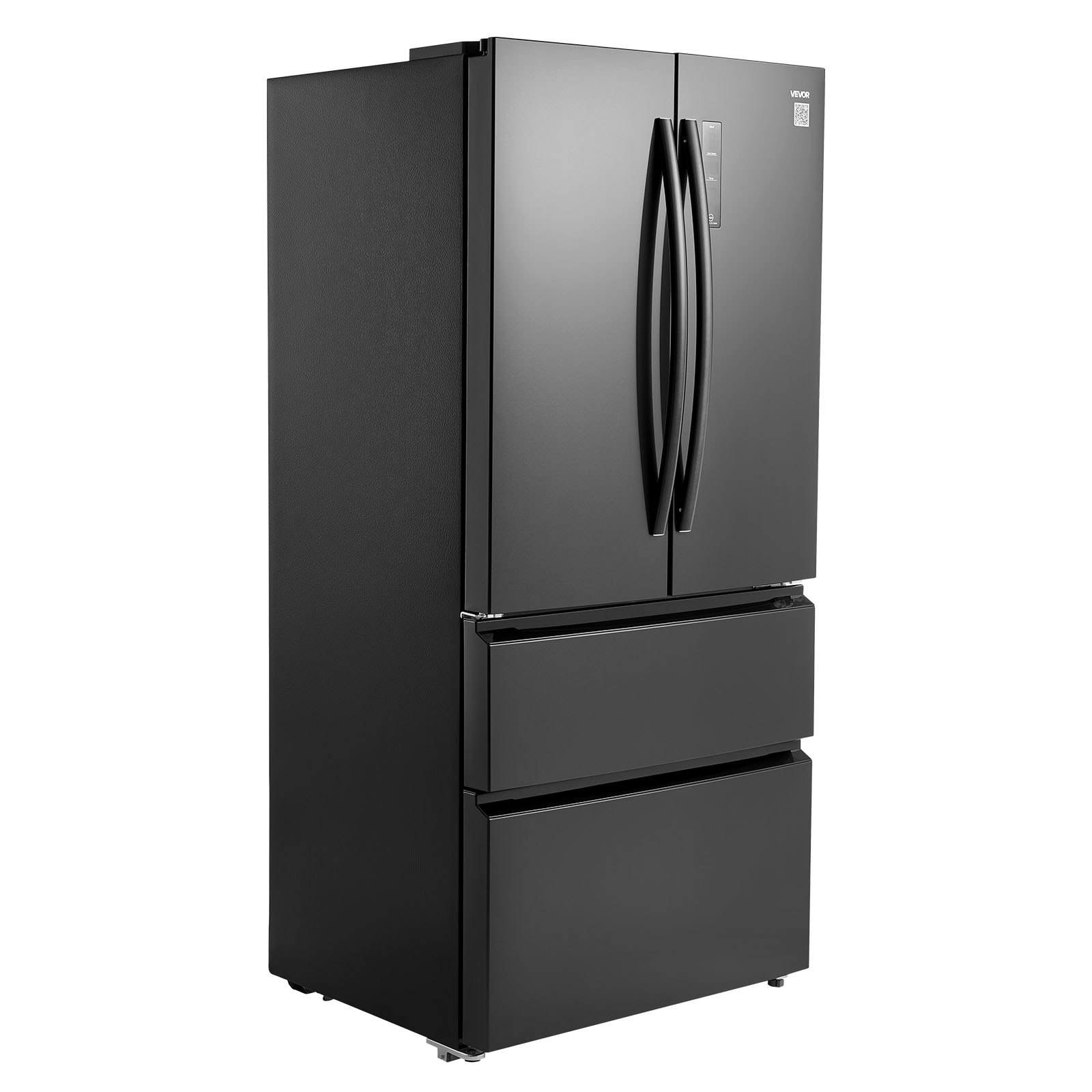 VEVOR French Door Refrigerator, 18.9 Cu. Ft. Kitchen Fridge, Counter Depth French Refrigerator with LED Display and 4 Casters, Frost-Free Bottom Freezer Refrigerators for Home & Commercial Use, Black