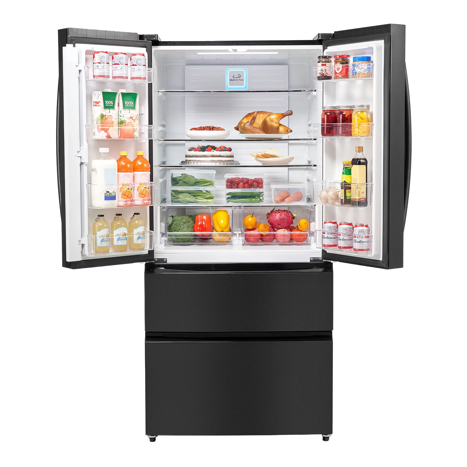 VEVOR French Door Refrigerator, 18.9 Cu. Ft. Kitchen Fridge, Counter Depth French Refrigerator with LED Display and 4 Casters, Frost-Free Bottom Freezer Refrigerators for Home & Commercial Use, Black
