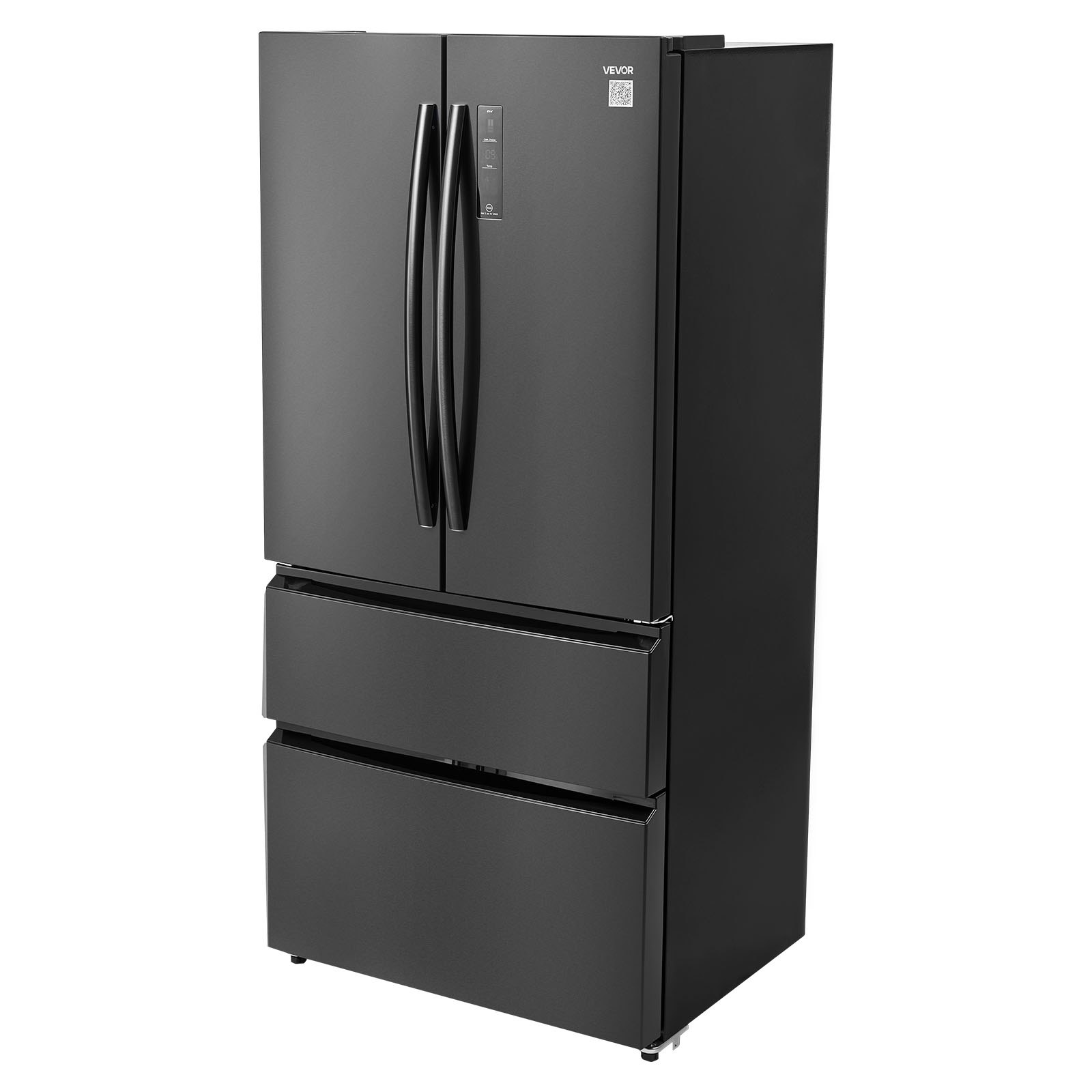 VEVOR French Door Refrigerator, 18.9 Cu. Ft. Kitchen Fridge, Counter Depth French Refrigerator with LED Display and 4 Casters, Frost-Free Bottom Freezer Refrigerators for Home & Commercial Use, Black