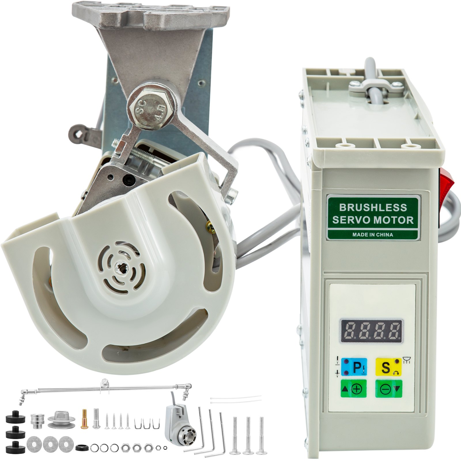 VEVOR 220V 800W Sewing Machine Servo Motor Max Speed 300RPM to 4500RPM Energy Saving Mute Tie Bar Brushless Servo Motor with Needle Positioner for Industrial Sewing Machine