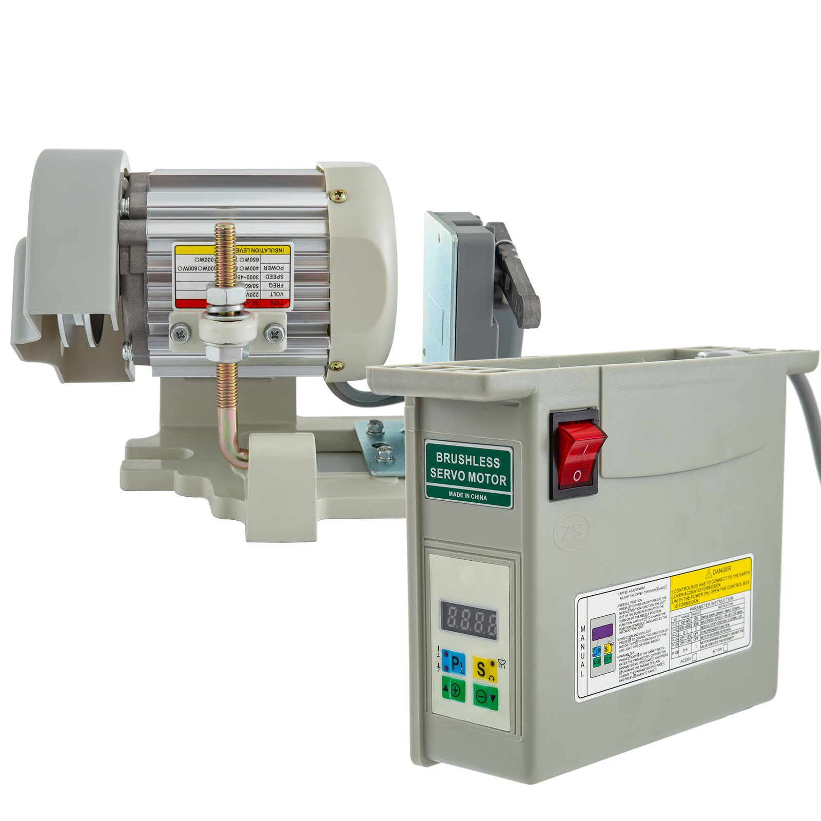 VEVOR 220V 800W Sewing Machine Servo Motor Max Speed 300RPM to 4500RPM Energy Saving Mute Tie Bar Brushless Servo Motor with Needle Positioner for Industrial Sewing Machine