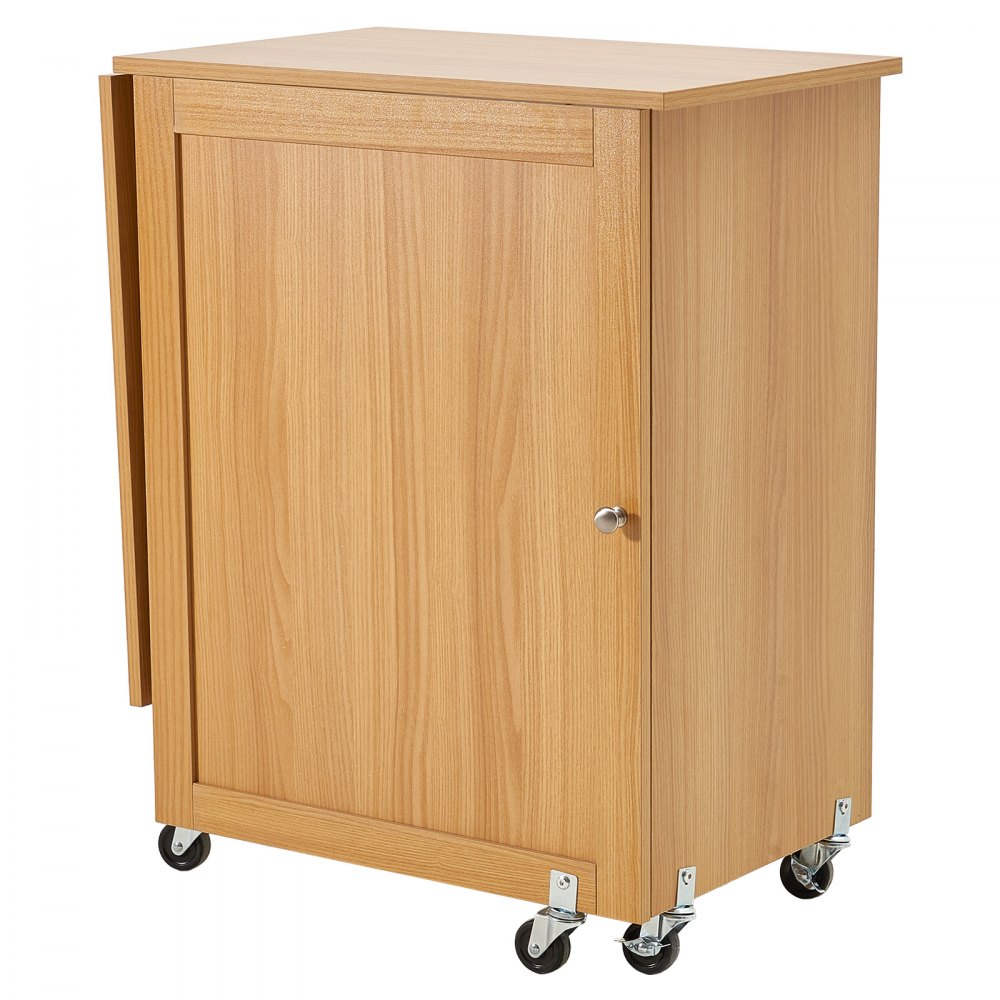 VEVOR Folding Sewing Table, Multipurpose Sewing Machine Table with Compact Design, Wheels, Shelves, Storage Trays, Wooden Pegs, and Magnetic Doors, Sewing Desk Cabinet for Sewing Machine, Wood Color