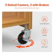 Folding Sewing Table with Lockable Wheels Storage Shelves Trays Door Wood Color