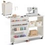 VEVOR Folding Sewing Table, Multipurpose Sewing Machine Table with Compact Design, Wheels, Shelves, Storage Trays, Wooden Pegs, and Magnetic Doors, Sewing Desk Cabinet for Sewing Machine, White