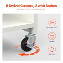 Folding Sewing Table with Lockable Wheels Storage Shelves Trays Door White