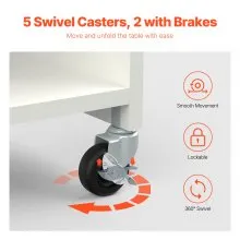 Folding Sewing Table with Lockable Wheels Storage Shelves Trays Door White