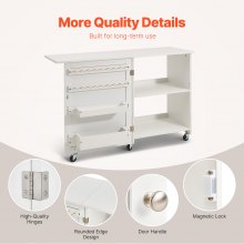 VEVOR Folding Sewing Table with Lockable Wheels Storage Shelves Trays Door White