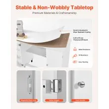 VEVOR Folding Sewing Table, Multipurpose Sewing Machine Table with Cabinet, Compact Design, Wheels, Wooden Pegs, Storage Trays and Shelf, Magnetic Door, Craft Station and Side Desk for Home, White