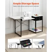 VEVOR Sewing Table, Multipurpose Sewing Machine Table with Drawers, Foldable Side Shelf, Adjustable Shelf, Steel Legs, Computer Desk for Home, Fashion Studio, Art Studio, Educational Institution