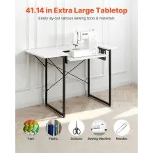 VEVOR Sewing Table, Multipurpose Sewing Machine Table with Foldable Side Shelf, Adjustable Shelf, Steel Legs, Computer Desk for Home, Fashion Studio, Art Studio, Educational Institution, White