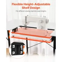VEVOR Sewing Table, Multipurpose Sewing Machine Table with Foldable Side Shelf, Adjustable Shelf, Steel Legs, Computer Desk for Home, Fashion Studio, Art Studio, Educational Institution, White