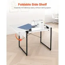 VEVOR Sewing Table, Multipurpose Sewing Machine Table with Foldable Side Shelf, Adjustable Shelf, Steel Legs, Computer Desk for Home, Fashion Studio, Art Studio, Educational Institution, White