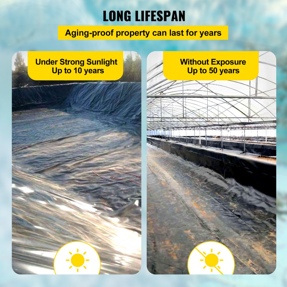 VEVOR Pond Liner, 13x20 ft, 20 Mil Pond Liners for Outdoor Ponds, HDPE Pond Underlayment for Fountain, Small Pond, Fishpond, Waterfall, Water Garden, Black