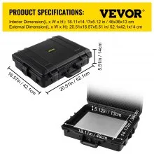 VEVOR Waterproof Hard Case, 20 x 16 x 5 Inches, with Customizable Foam, Portable Protective Hard Camera Case, Shockproof for Laptop, Pistol, Camera, and More, Black