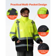 High Visibility Reflective Safety Jacket Waterproof Hoodie Yellow with Black L