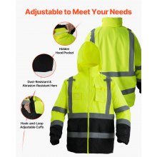 High Visibility Reflective Safety Jacket Waterproof Hoodie Yellow with Black L