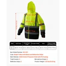 High Visibility Reflective Safety Jacket Waterproof Hoodie Yellow with Black L