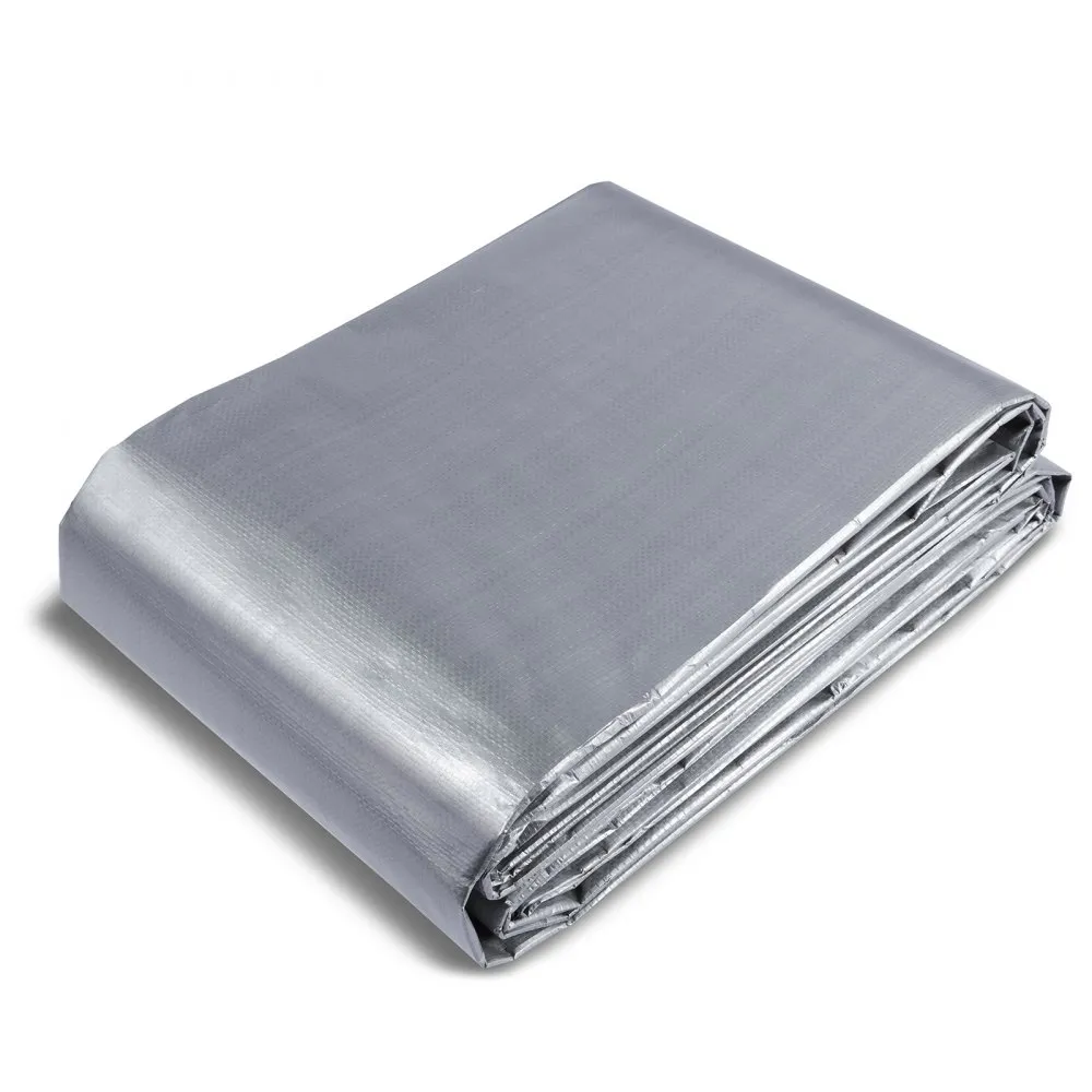 folded gray VEVOR waterproof tarp with reinforced edges and high-quality material.