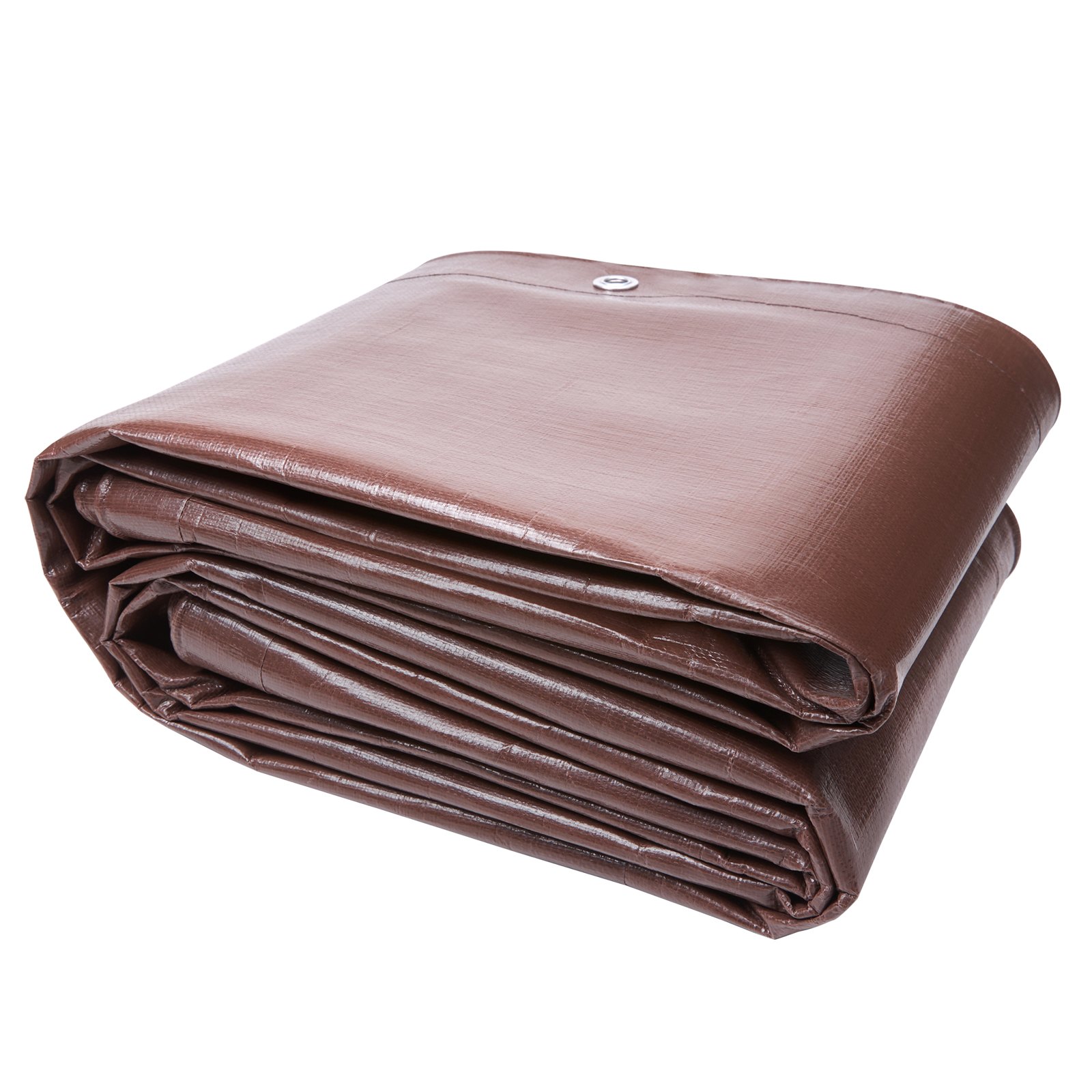 brown folded VEVOR waterproof tarp with metal grommet on white background.
