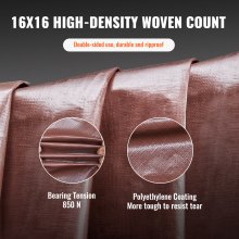 VEVOR Heavy Duty Tarp, 20x40 ft 16 Mil Extra Thick, Waterproof Poly Plastic Tarps Cover, Multi-Purpose Outdoor Tarpaulin with Grommets & Reinforced Edges for Truck, RV, Boat, Camping (Brown)