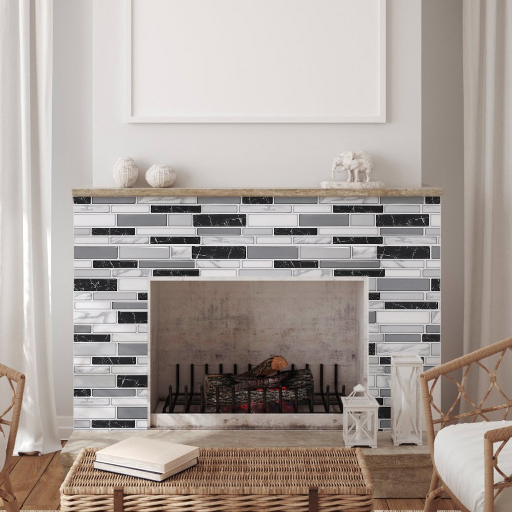 VEVOR Peel and Stick Backsplash 10-Sheet, 12 x 12 x 0.78 inch / 305 x 305 x 2.0 mm Self-Adhesive Wall Tiles, Stick on Subway Tile Backsplash for Kitchen, 3D Back Splashes for Bathroom, Stone-Look