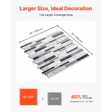 10Pcs Peel and Stick Backsplash 12x12x0.78 in Self-Adhesive Wall Tile Stone-Look