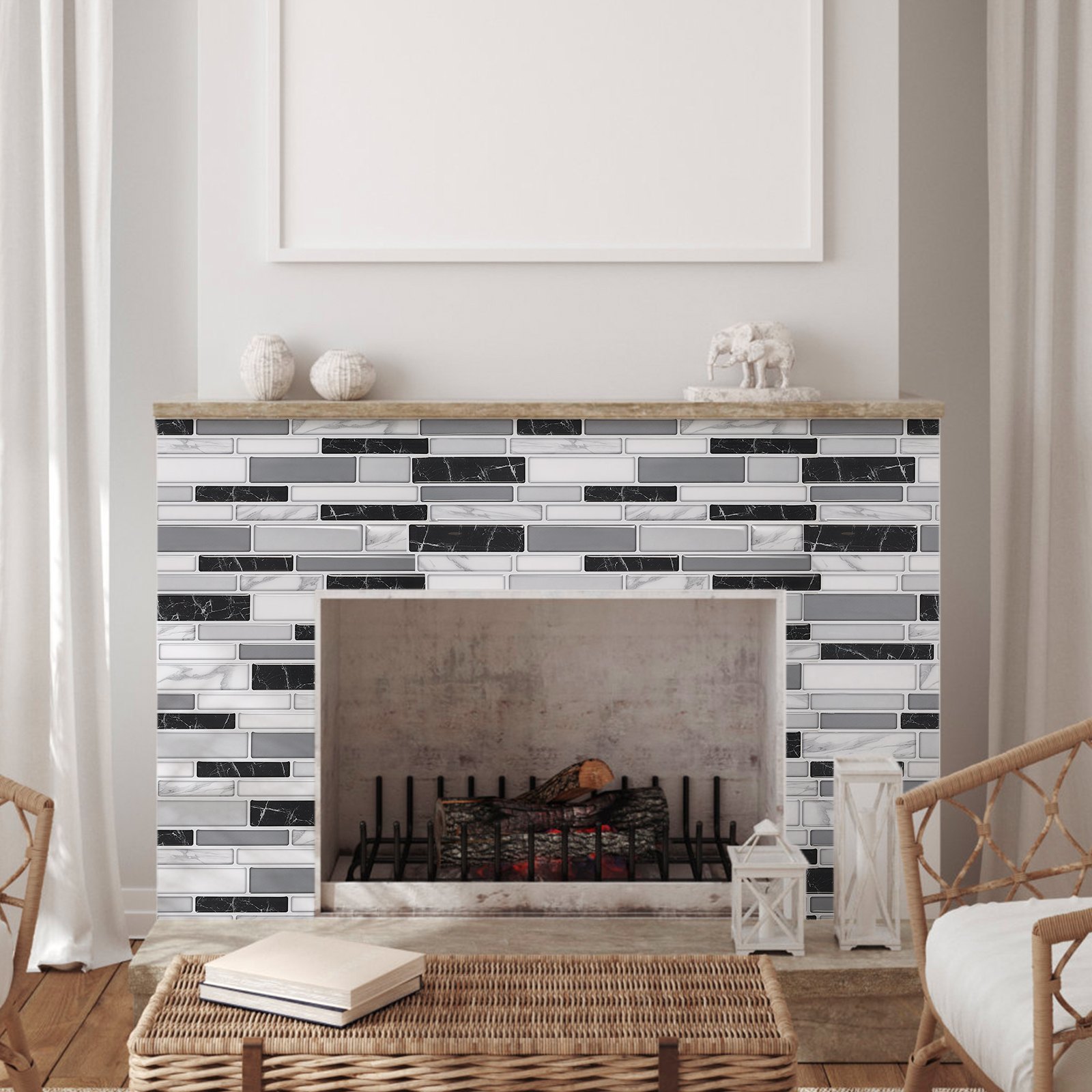 VEVOR Peel and Stick Backsplash 10-Sheet, 12 x 12 x 0.78 inch / 305 x 305 x 2.0 mm Self-Adhesive Wall Tiles, Stick on Subway Tile Backsplash for Kitchen, 3D Back Splashes for Bathroom, Stone-Look