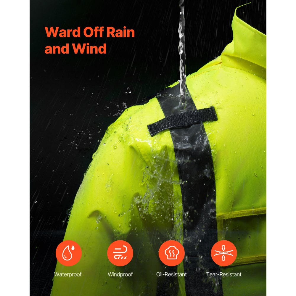 VEVOR High Visibility Reflective Safety Jacket, Waterproof Winter Hoodie, Work Construction Coat with Pockets for Men & Women, Rain Gear Meet ANSI & Class 3, Hi Vis Yellow Coat with Black Bottom, L