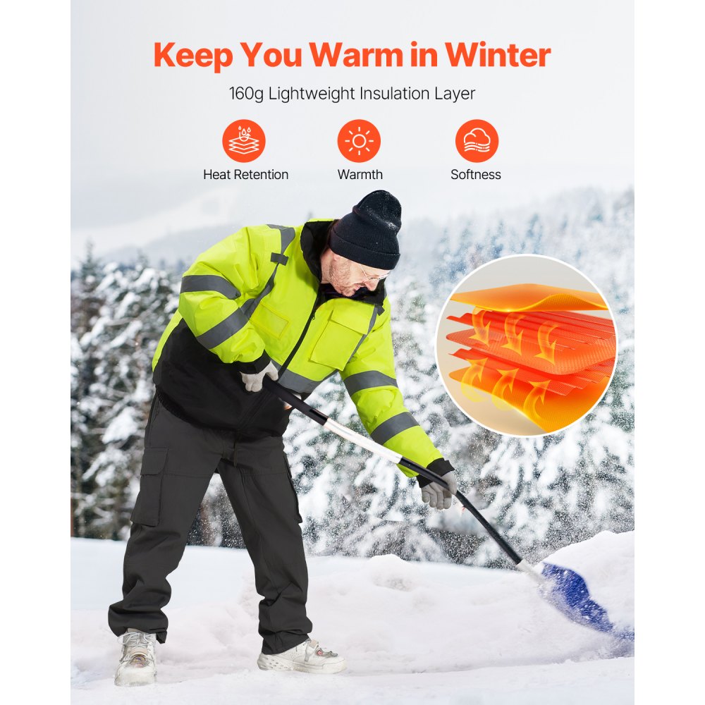 VEVOR High Visibility Reflective Safety Jacket, Waterproof Winter Hoodie, Work Construction Coat with Pockets for Men & Women, Rain Gear Meet ANSI & Class 3, Hi Vis Yellow Coat with Black Bottom, L