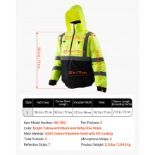 High Visibility Reflective Safety Jacket Waterproof Winter Coat Yellow-Black L