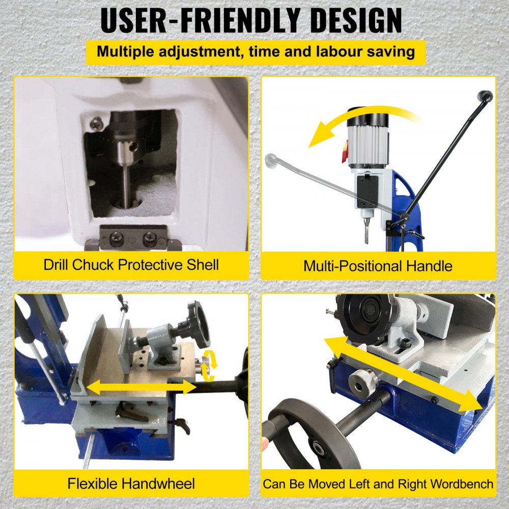VEVOR Woodworking Mortise Machine, 373 W(1/2 HP) 1400RPM Powermatic Mortiser, With Movable Work Bench Benchtop Mortising Machine, For Making Round Holes Square Holes Or Special Square Holes In Wood
